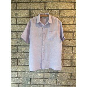 Cubavera Mens Light Purple Linen Short Sleeve Button-Up Shirt With Front Pocket